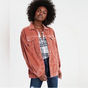 American Eagle Corduroy Jacket Button Down Mauve Dusty Rose XL Women’s Oversized